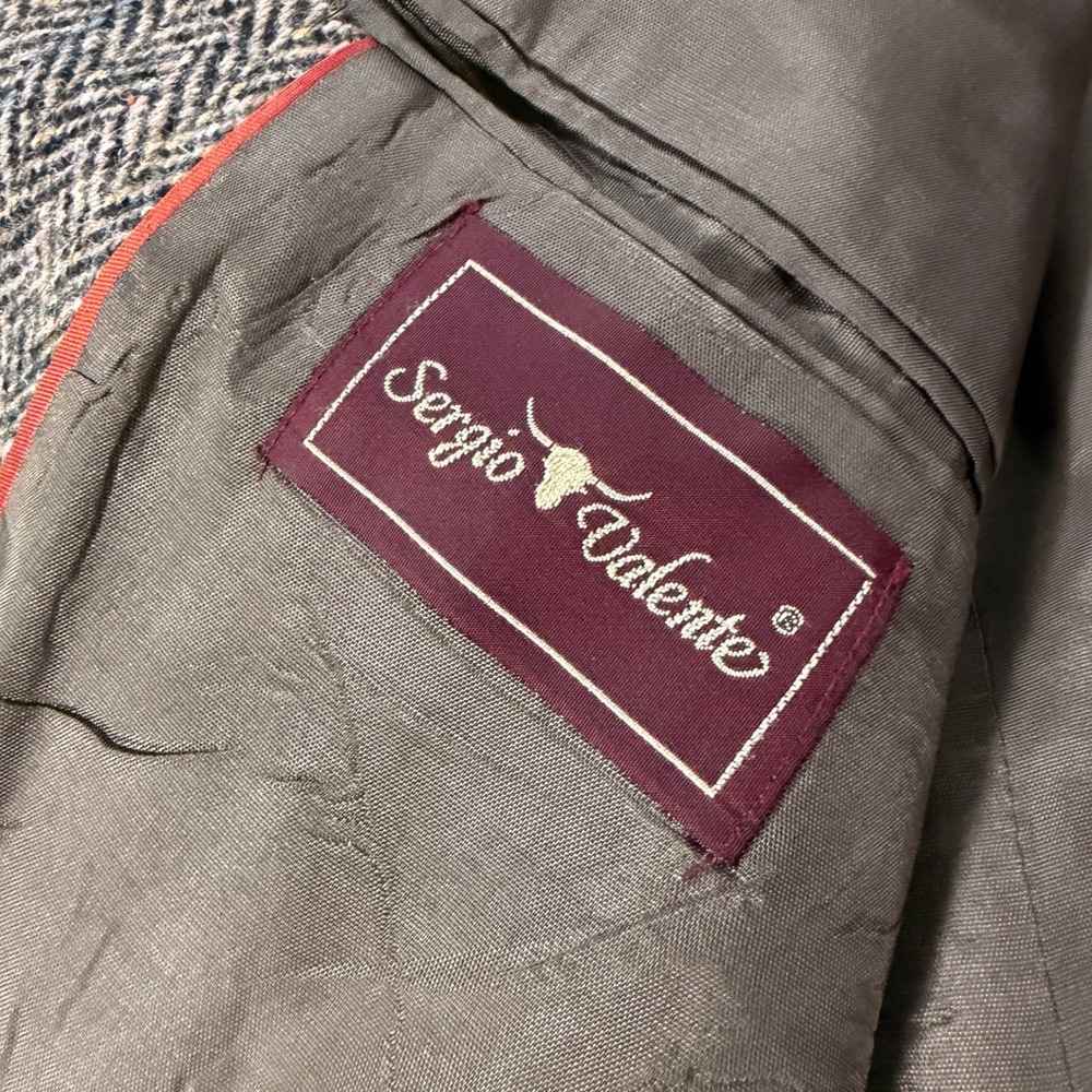 Sergio Valente Harris Tweed Men 44L Wool Herringbone Blazer Sport Coat Brown USA - Picture 7 of 14